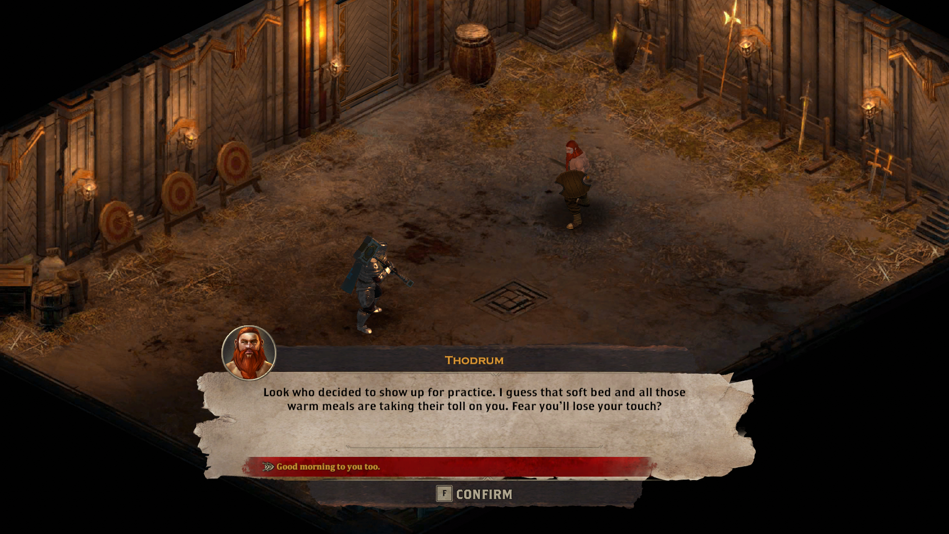 Print Screen do trecho de gameplay durante o treinamento inicial em Alaloth Champions of the Four Kingdoms