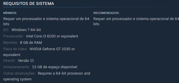 Requisitos mínimos do jogo página oficial de Crimson Tactics no Steam